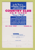 Matchbook Cover - Country Club Laundry Warren RI Cleaning 40 Strike