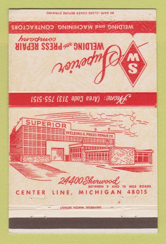 Matchbook Cover - Superior Welding Press Repair Center Line MI 40 Strike