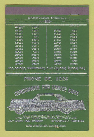 Matchbook Cover - Concannon Cadillac Speedway IN WORN 40 Strike