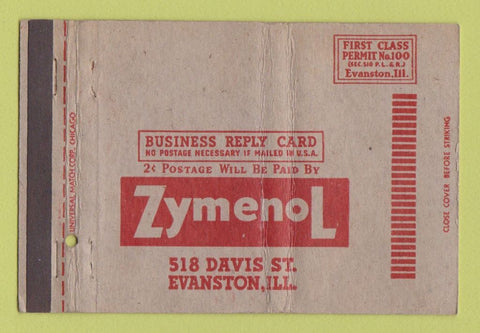 Matchbook Cover - Zymenol Evanston IL for Constipation Diarrhea 40 Strike