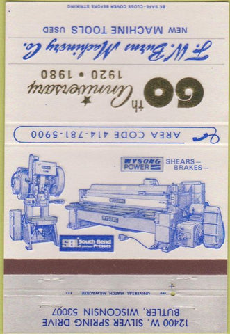 Matchbook Cover - FW Burns Machinery South Bend Press Butler WI 40 Strike