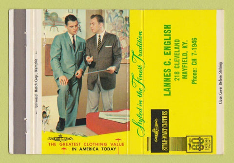Matchbook Cover - Style Mart Men's Clothes Lannes English Mayfield KY 40 Strike
