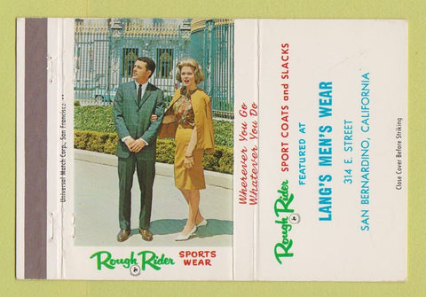 Matchbook Cover - Rough Rider Men's Clothes San Bernardino CA 40 Strike