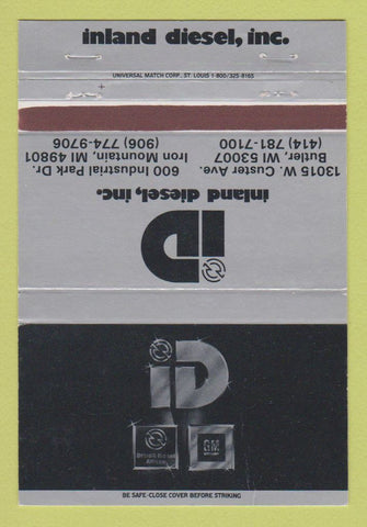 Matchbook Cover - Inland Diesel GM Detroit Allison Iron Mountain MI 40 Strike