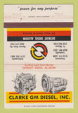 Matchbook Cover - Clarke GM Diesel Indianapolis Louisville Fort Wayne 40 Strike