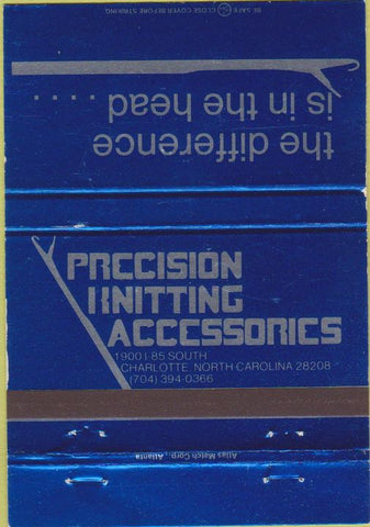 Matchbook Cover - Precision Knitting Accessories Charlotte NC 40 Strike