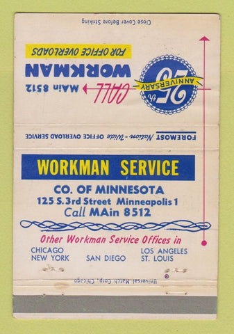 Matchbook Cover - Workman Temp Jobs Minneapolis MN WORN 40 Strike