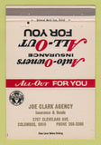 Matchbook Cover - Joe Clark Insurance Columbus OH 40 Strike