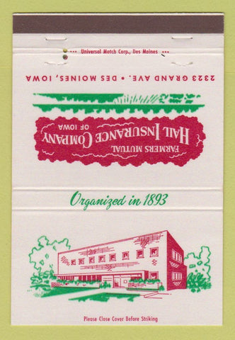 Matchbook Cover - Farmers Mutual Hail Insurance Des Moines IA 40 Strike