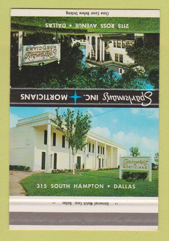 Matchbook Cover - Sparkman's Morticians Dallas TX SAMPLE 40 Strike