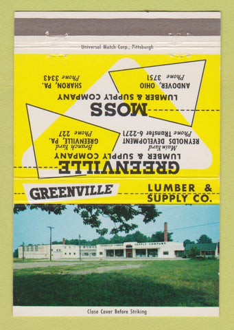 Matchbook Cover - Greenville Lumber Supply Sharon PA Andover OH 40 Strike