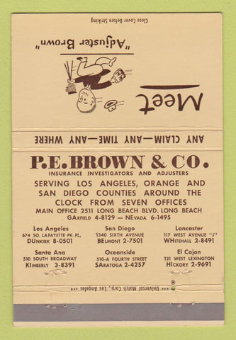Matchbook Cover - PE Brown Insurance Long Beach CA El Cajon 40 Strike