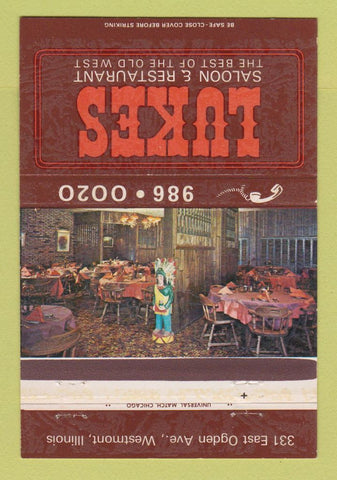 Matchbook Cover - Lukes Saloon Restaurant Westmont IL 40 Strike