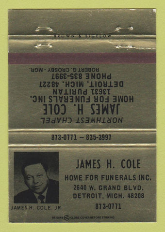 Matchbook Cover - James Cole Funeral Home Detroit MI 40 Strike