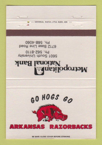Matchbook Cover - Metro National Bank AR Razorbacks Schedule 1982 40 Strike