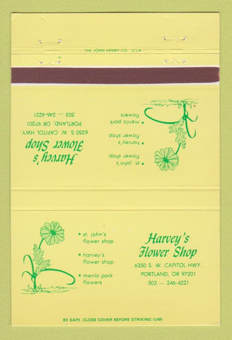 Matchbook Cover - Harvey Flower Shop Portland OR 40 Strike