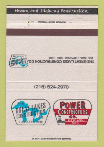 Matchbook Cover - Power Construction Great Lakes Cleveland OH 40 Strike
