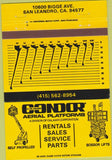 Matchbook Cover - Condor Areal Platforms San Leandro CA 40 Strike