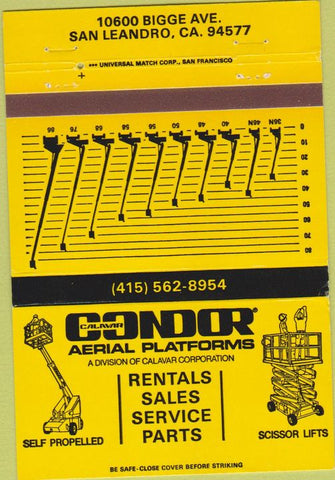 Matchbook Cover - Condor Areal Platforms San Leandro CA 40 Strike