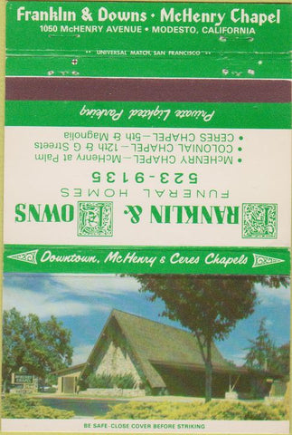 Matchbook Cover - Franklin  and  Downs Funeral Home Modesto CA 40 Strike