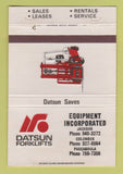 Matchbook Cover - Datsun Forklifts Jackson Columbus Pascagoula MS 40 Strike
