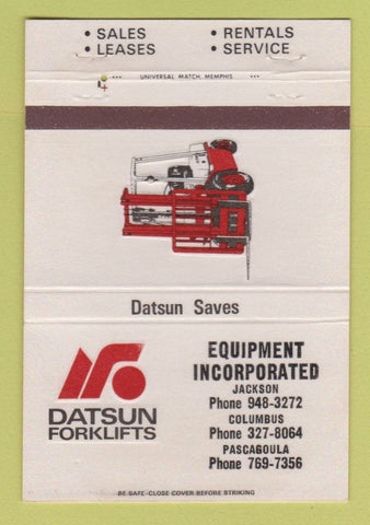 Matchbook Cover - Datsun Forklifts Jackson Columbus Pascagoula MS 40 Strike