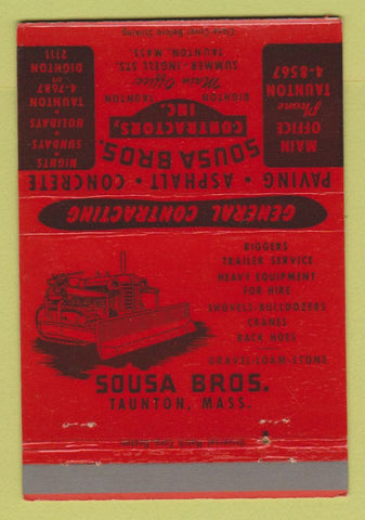 Matchbook Cover - Sousa Bros Contracting Taunton MA 40 Strike