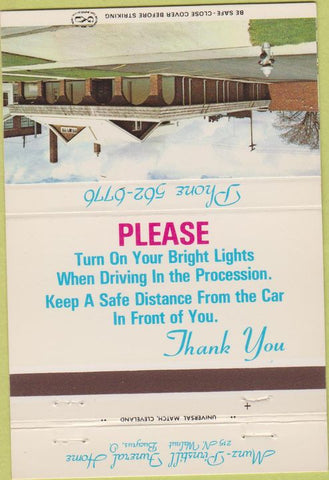 Matchbook Cover - Munz Pirnstill Funeral Home Bucyrus OH 40 Strike