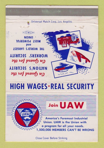 Matchbook Cover - UAW Union Auto Workers Los Angeles CA 40 Strike
