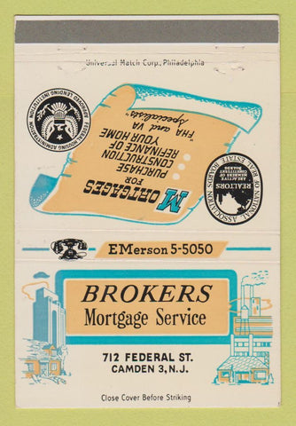 Matchbook Cover - Brokers Mortgage Service Camden NJ 40 Strike