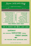 Matchbook Cover - Safeway Employees Credit Union San Francisco CA 40 Strike