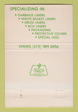 Matchbook Cover - Wams Plastic Films Products San Francisco CA 40 Strike