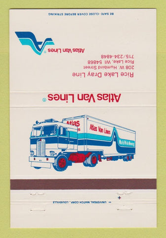 Matchbook Cover - Atlas Van Lines Trucking Rice Lake WI CREASED 40 Strike