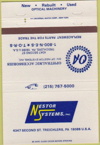 Matchbook Cover - Nestor Systems Ophthalmic Treichlers PA 40 Strike