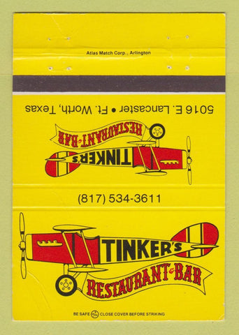 Matchbook Cover - Tinker's Restaurant Bar Fort Worth TX CREASES 40 Strike