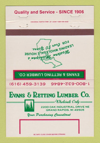 Matchbook Cover - Evans Retting Lumber Grand Rapids MI 40 Strike