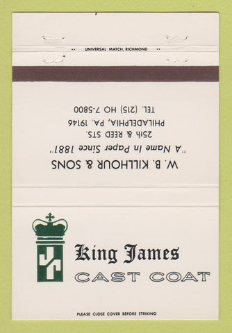 Matchbook Cover - King James Cast Coat WB Killhour Philadelphia PA 40 Strike