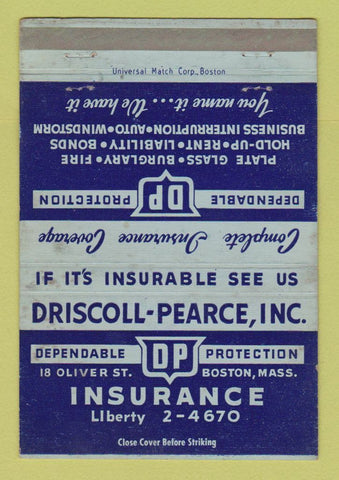 Matchbook Cover - Driscoll Pearce Insurance Boston MA WEAR 40 Strike