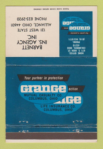 Matchbook Cover - Grange Insurance Barnett Alliance OH 40 Strike