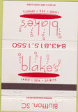 Matchbook Cover - Blake's Restaurant Bluffton SC 40 Strike