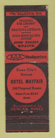 Matchbook Cover - Hotel Mayfair Sioux City IA WEAR