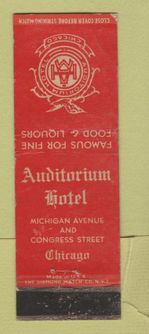 Matchbook Cover - Auditorium Hotel Chicago IL WORN