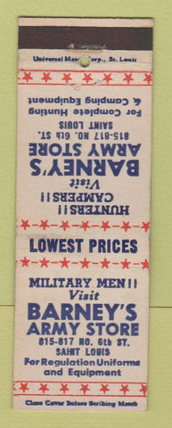 Matchbook Cover - Barney's Army Store St Louis MO