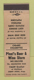 Matchbook Cover - Pfent's Beer Wine Store Detroit MI