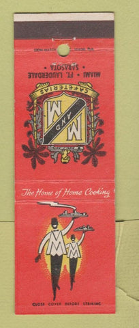 Matchbook Cover - M and M Cafeterias Miami Fort Lauderdale Sarasota FL