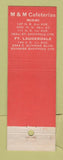Matchbook Cover - M and M Cafeterias Miami Fort Lauderdale Sarasota FL