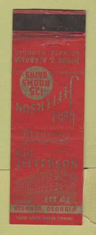 Matchbook Cover - Hotel Jefferson Atlanta GA WORN