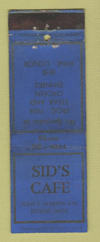 Matchbook Cover - Sid's Cafe Detroit MI WORN