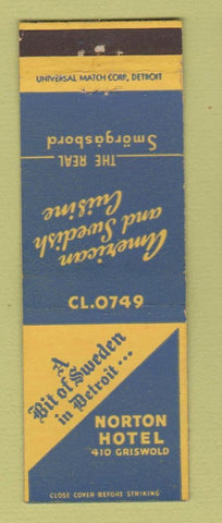 Matchbook Cover - Norton Hotel Detroit MI Smorgasbord