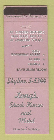 Matchbook Cover - Long's Steak House Motel Chicago Heights IL WEAR